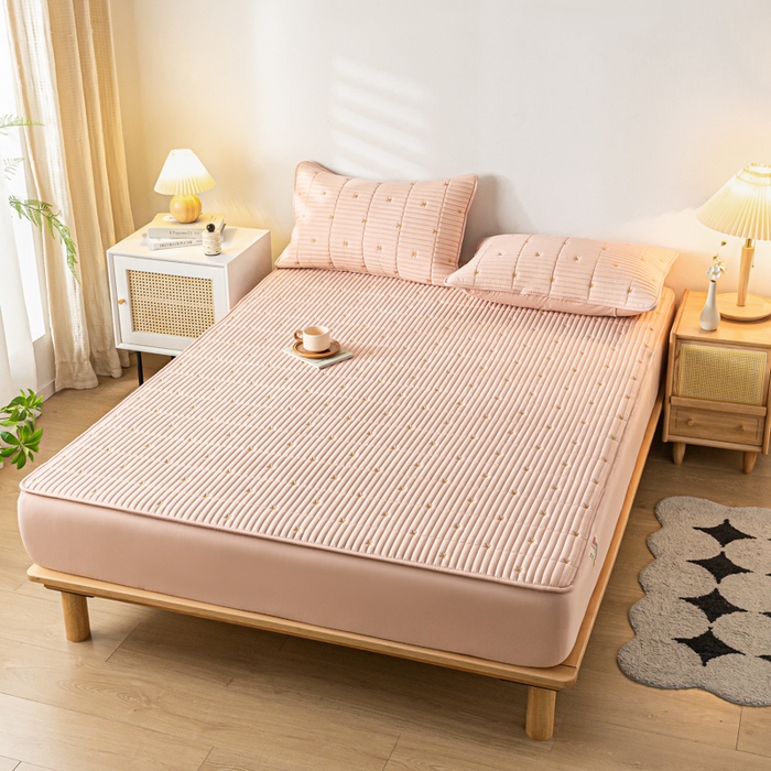 91家纺网 家纺一手货源 找家纺 鑫钰 新款刺绣防水床笠床垫保护罩床罩-星愿 星愿-安娜粉