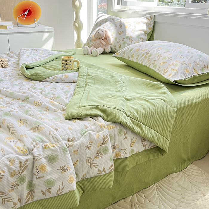 91家纺网 家纺一手货源 找家纺 安哆啦家纺 2024新款A类泡泡棉印花夏被四件套 春意盎然