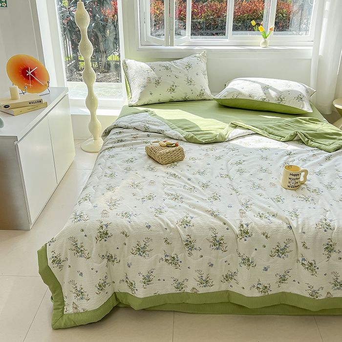 91家纺网 家纺一手货源 找家纺 安哆啦家纺 2024新款A类泡泡棉印花夏被四件套 花影