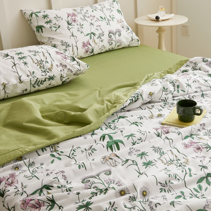 91家纺网 家纺一手货源 找家纺 怡家居 2024新款全棉印花手包边夏被四件套 细语