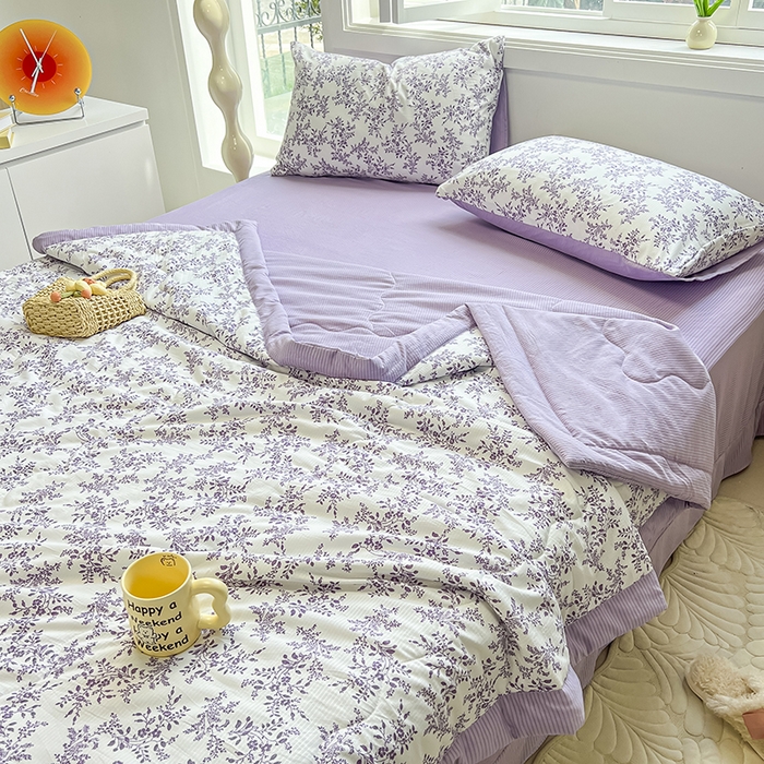 91家纺网 家纺一手货源 找家纺 安哆啦家纺 2024新款A类泡泡棉印花夏被四件套 紫苏