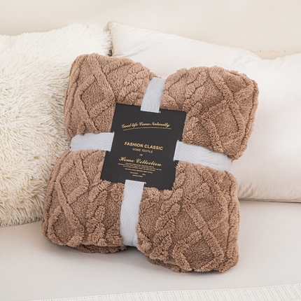 91家纺网 家纺一手货源 找家纺 丹本家纺 2025新款塔肤绒双面提花加厚毛毯盖毯 咖啡