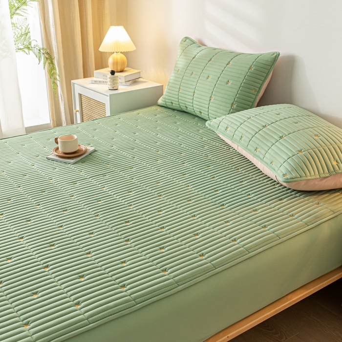 91家纺网 家纺一手货源 找家纺 鑫钰 新款刺绣防水床笠床垫保护罩床罩-星愿 星愿-云川绿