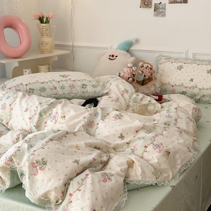 91家纺网 家纺一手货源 找家纺 （总）昔可家纺 2024新款全棉仙仙雪纺纱花边四件套