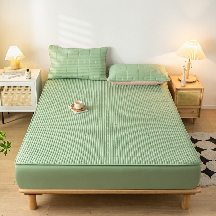 91家纺网 家纺一手货源 找家纺 鑫钰 新款刺绣防水床笠床垫保护罩床罩-星愿 星愿-云川绿