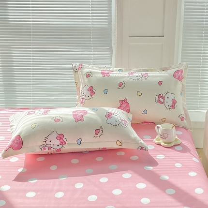 91家纺网 家纺一手货源 找家纺 楠沐-2025年新款亲肤芦荟棉印花枕套 糖果KT猫7