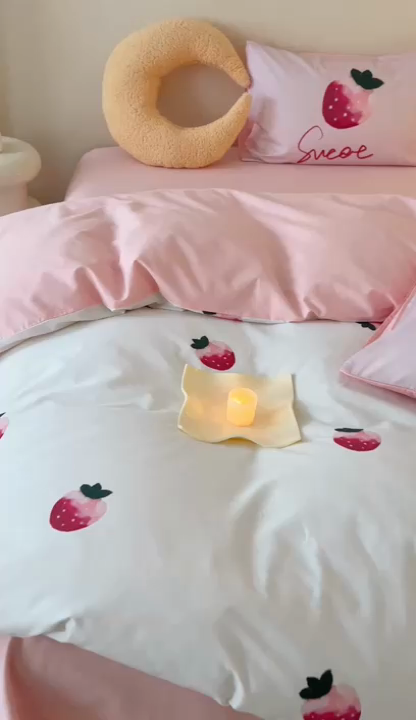 91家纺网 家纺一手货源 找家纺 美乐迪家纺 2024ins韩风全棉四件套 小草莓