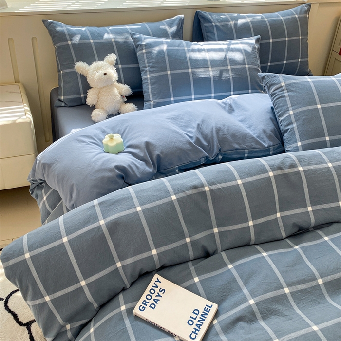 91家纺网 家纺一手货源 找家纺 （总）盛秋家纺 2025新款亲肤格子水洗棉条纹格子四件套【简约风】