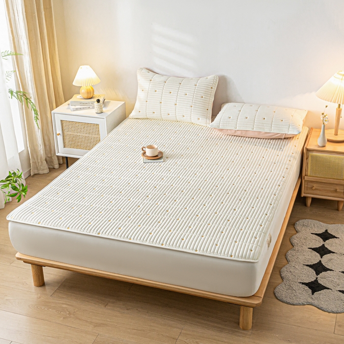 91家纺网 家纺一手货源 找家纺 鑫钰 新款刺绣防水床笠床垫保护罩床罩-星愿 星愿-雅白