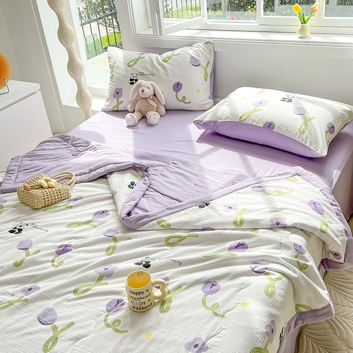 91家纺网 家纺一手货源 找家纺 安哆啦家纺 2024新款A类泡泡棉印花夏被四件套 郁金香