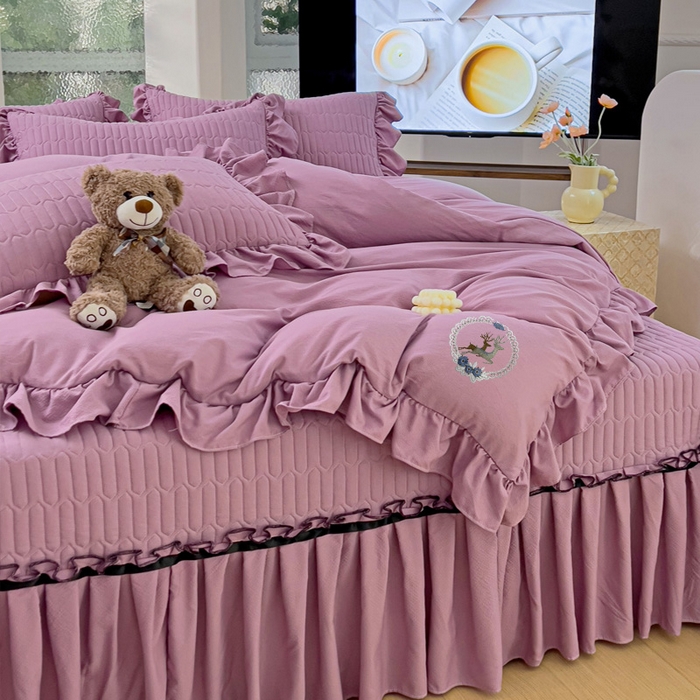 91家纺网 家纺一手货源 找家纺 言熙居家纺 2024新款亲肤床盖四件套-浪漫之约 浪漫之约紫