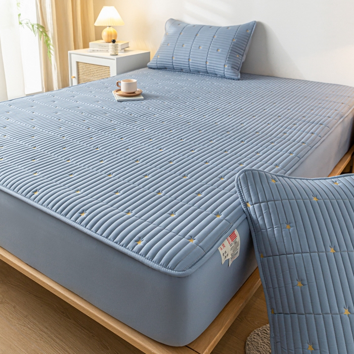 91家纺网 家纺一手货源 找家纺 鑫钰 新款刺绣防水床笠床垫保护罩床罩-星愿 星愿-风铃蓝