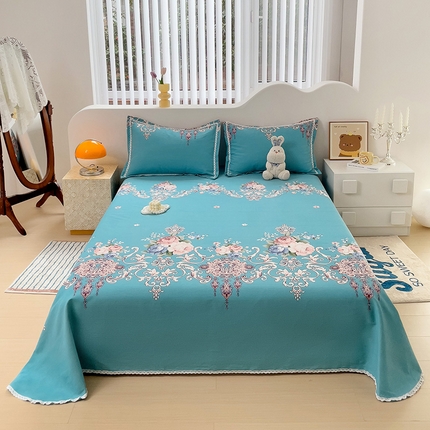 鸿羽樱 2024新款鱼骨棉老粗布凉席三件套 欧式风情-蓝