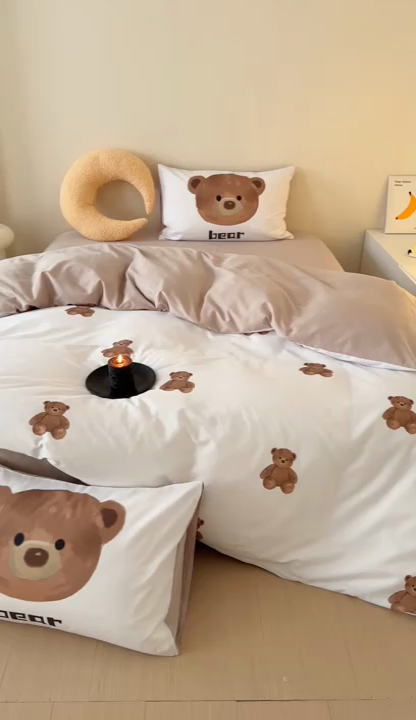 91家纺网 家纺一手货源 找家纺 美乐迪家纺 2024ins韩风全棉四件套 泰迪熊