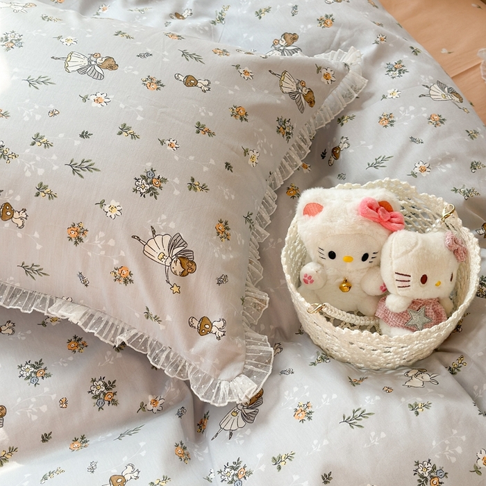 91家纺网 家纺一手货源 找家纺 昔可家纺 2024新款全棉仙仙雪纺纱花边四件套 小仙女