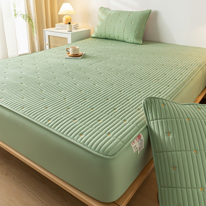 91家纺网 家纺一手货源 找家纺 鑫钰 新款刺绣防水床笠床垫保护罩床罩-星愿 星愿-云川绿