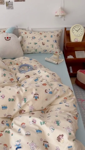 91家纺网 家纺一手货源 找家纺 昔可家纺 2024开春新款全棉印花卡通四件套 潮趣小卡通