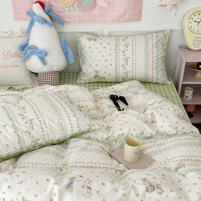 91家纺网 家纺一手货源 找家纺 昔可家纺 2024开春新款全棉印花卡通四件套 绿野仙踪兔