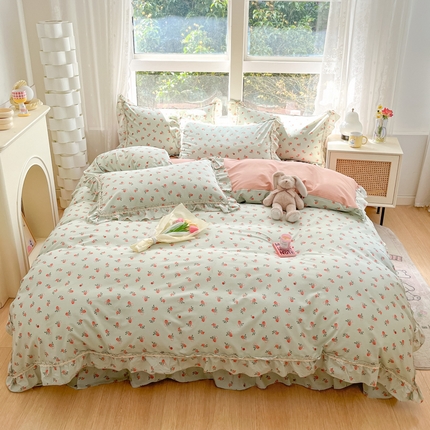 91家纺网 家纺一手货源 找家纺 艾唯希家纺 2024新款韩式花边全棉四件套 邂逅