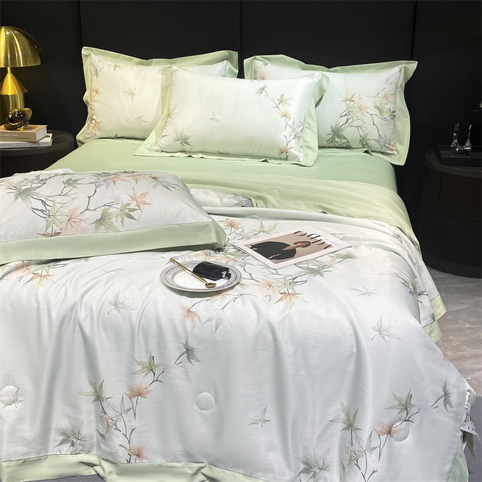 91家纺网 家纺一手货源 找家纺 佳品居 2024新款莱塞尔天丝印花夏被四件套 青竹丹枫