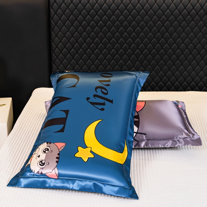 91家纺网 家纺一手货源 找家纺 梦舒羽 2025新款可水洗冰丝枕套宿舍单人凉爽枕头套 招财小猫