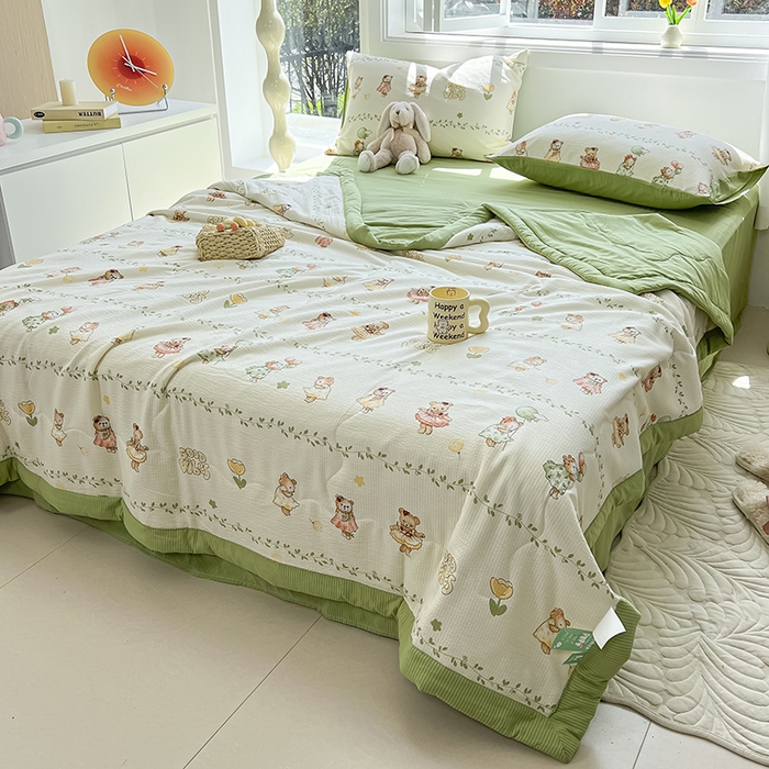 91家纺网 家纺一手货源 找家纺 安哆啦家纺 2024新款A类泡泡棉印花夏被四件套 束漫