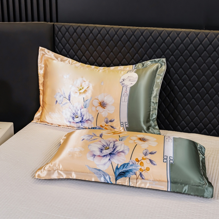 91家纺网 家纺一手货源 找家纺 梦舒羽 2025新款可水洗冰丝枕套宿舍单人凉爽枕头套 暗香