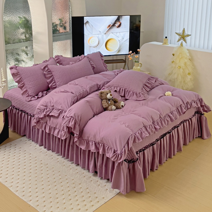 91家纺网 家纺一手货源 找家纺 言熙居家纺 2024新款亲肤床盖四件套-浪漫之约 浪漫之约紫