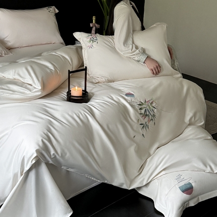 91家纺网 家纺一手货源 找家纺 （总）塔塔 2025新款轻中式100s全棉贡缎国风刺绣四件套