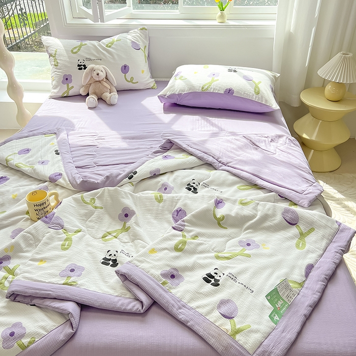 91家纺网 家纺一手货源 找家纺 安哆啦家纺 2024新款A类泡泡棉印花夏被四件套 郁金香