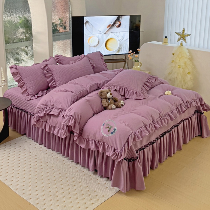 91家纺网 家纺一手货源 找家纺 言熙居家纺 2024新款亲肤床盖四件套-浪漫之约 浪漫之约紫