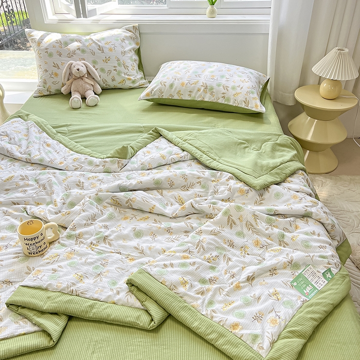 91家纺网 家纺一手货源 找家纺 安哆啦家纺 2024新款A类泡泡棉印花夏被四件套 春意盎然