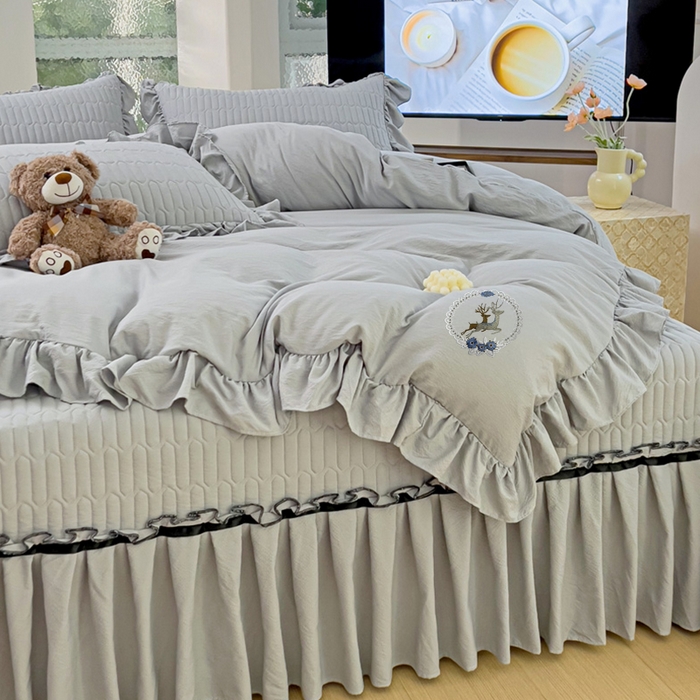 91家纺网 家纺一手货源 找家纺 言熙居家纺 2024新款亲肤床盖四件套-浪漫之约 浪漫之约灰
