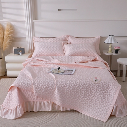 佳梦家纺 佳梦家纺 2024新款花边天丝床盖三件套 冰雪绸天丝-浅玉色