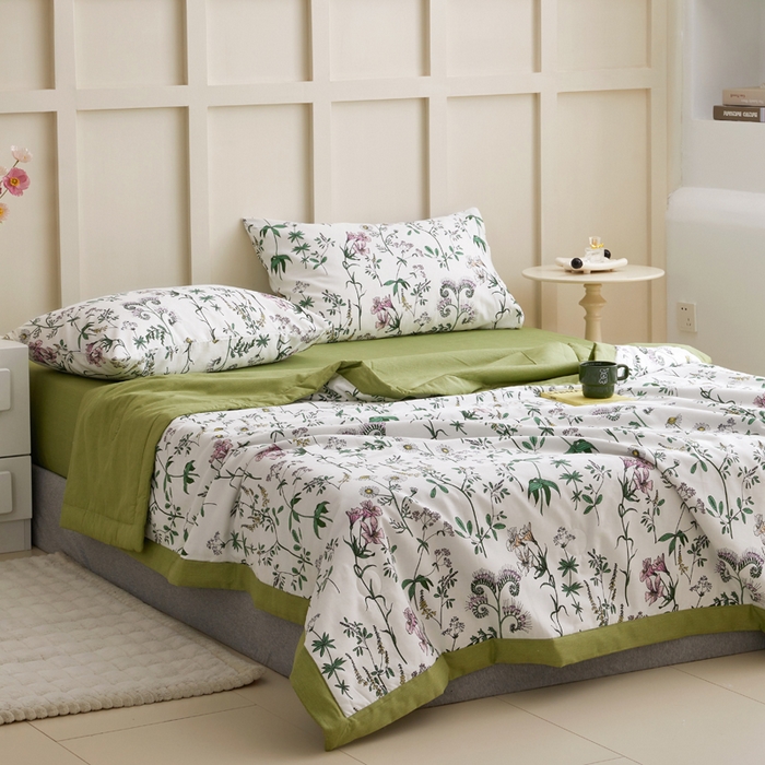 91家纺网 家纺一手货源 找家纺 怡家居 2024新款全棉印花手包边夏被四件套 细语