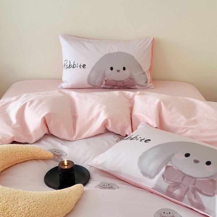 91家纺网 家纺一手货源 找家纺 美乐迪家纺 2024ins韩风全棉四件套 淑女兔兔