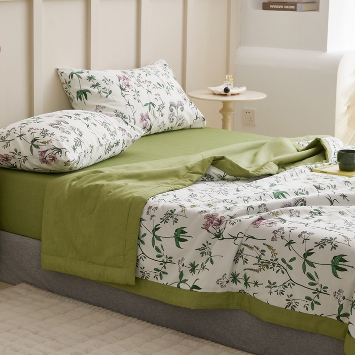 91家纺网 家纺一手货源 找家纺 怡家居 2024新款全棉印花手包边夏被四件套 细语