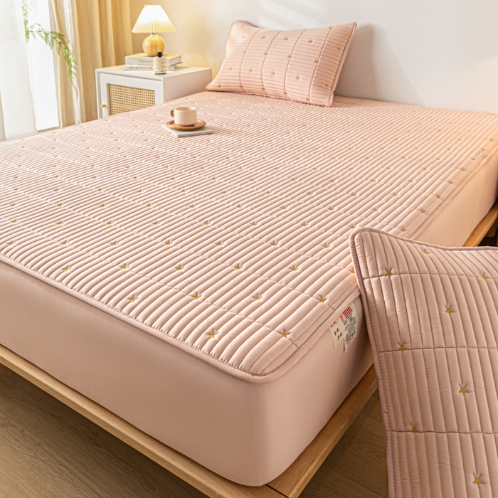 91家纺网 家纺一手货源 找家纺 鑫钰 新款刺绣防水床笠床垫保护罩床罩-星愿 星愿-安娜粉