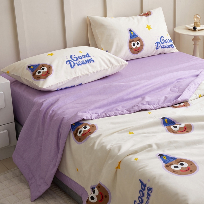 91家纺网 家纺一手货源 找家纺 怡家居 2024新款全棉印花手包边夏被四件套 微笑曲奇