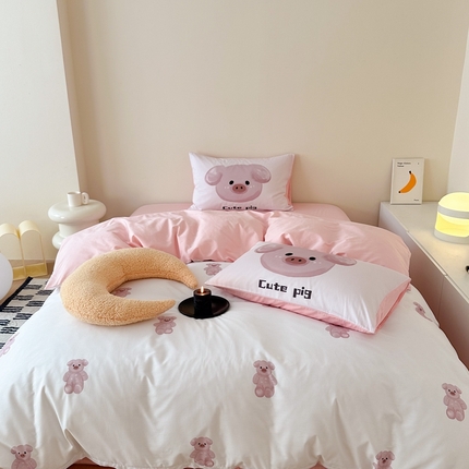 91家纺网 家纺一手货源 找家纺 美乐迪家纺 2024ins韩风全棉四件套 可爱猪