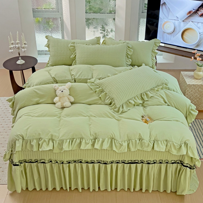 91家纺网 家纺一手货源 找家纺 言熙居家纺 2024新款亲肤床盖四件套-浪漫之约 浪漫之约绿