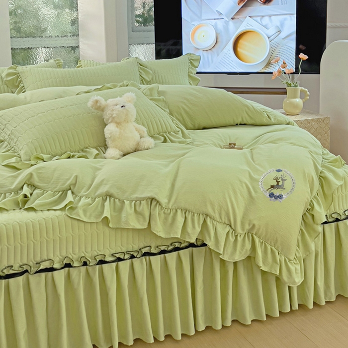 91家纺网 家纺一手货源 找家纺 言熙居家纺 2024新款亲肤床盖四件套-浪漫之约 浪漫之约绿