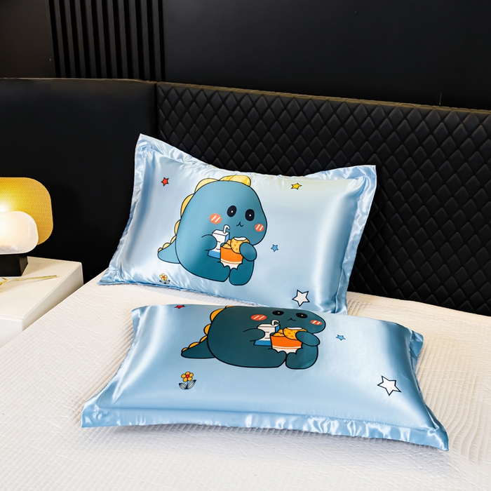 91家纺网 家纺一手货源 找家纺 梦舒羽 2025新款可水洗冰丝枕套宿舍单人凉爽枕头套 小恐龙