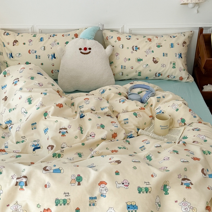 91家纺网 家纺一手货源 找家纺 昔可家纺 2024开春新款全棉印花卡通四件套 潮趣小卡通