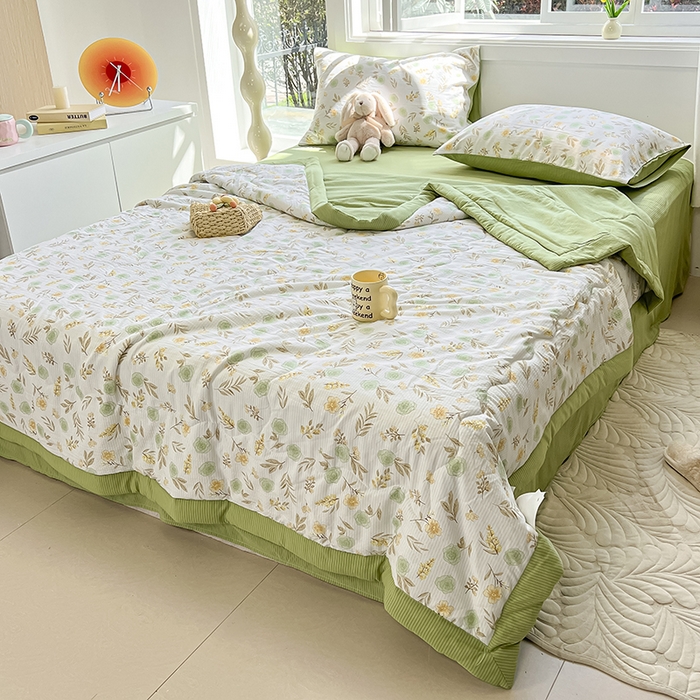 91家纺网 家纺一手货源 找家纺 安哆啦家纺 2024新款A类泡泡棉印花夏被四件套 春意盎然