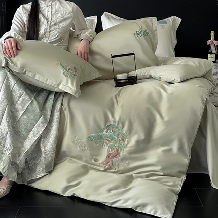 91家纺网 家纺一手货源 找家纺 （总）塔塔 2025新款轻中式100s全棉贡缎国风刺绣四件套