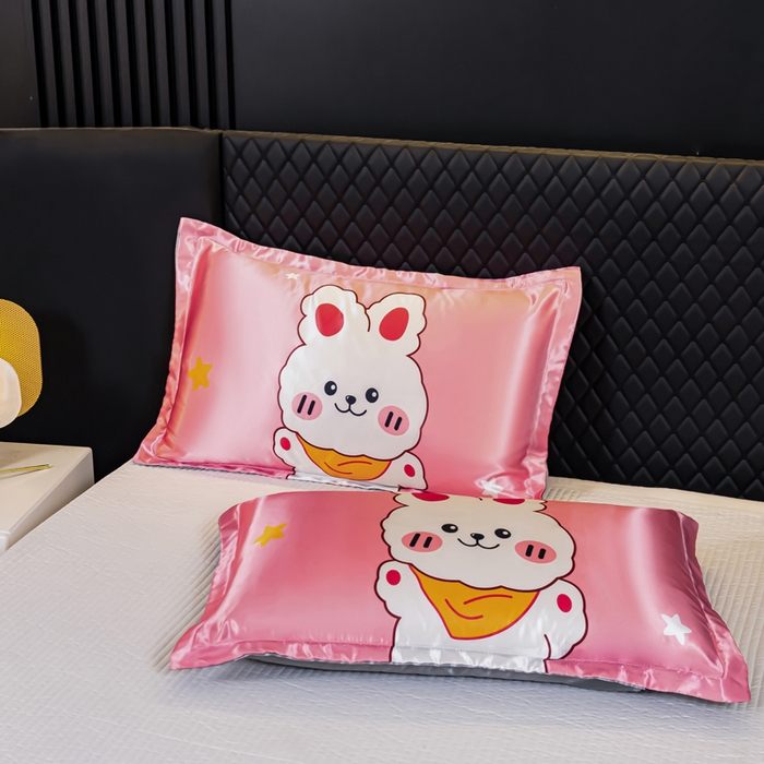 91家纺网 家纺一手货源 找家纺 梦舒羽 2025新款可水洗冰丝枕套宿舍单人凉爽枕头套 小兔叽