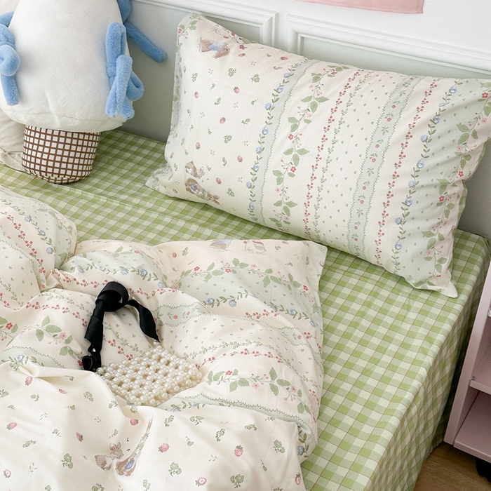 91家纺网 家纺一手货源 找家纺 昔可家纺 2024开春新款全棉印花卡通四件套 绿野仙踪兔