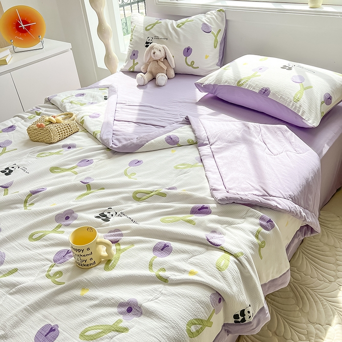 91家纺网 家纺一手货源 找家纺 安哆啦家纺 2024新款A类泡泡棉印花夏被四件套 郁金香