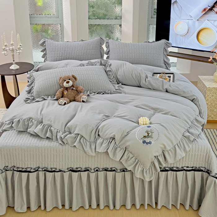 91家纺网 家纺一手货源 找家纺 言熙居家纺 2024新款亲肤床盖四件套-浪漫之约 浪漫之约灰